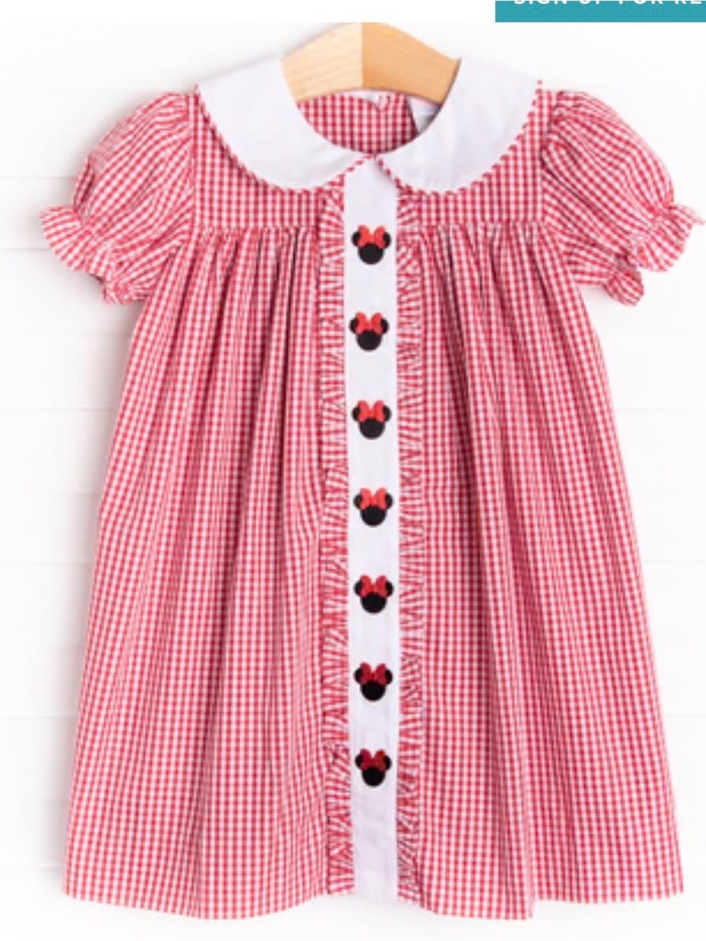 Stitchyfish Girls' Red Gingham Dress with Minnie Mouse Collar Euc size 4